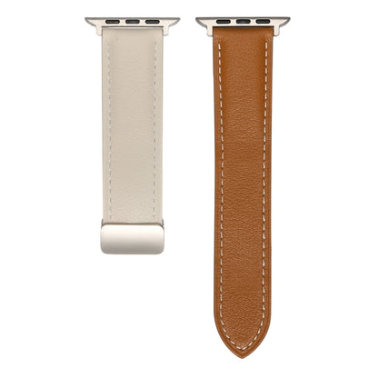 Folding Buckle Genuine Leather Watch Band For Apple Watch Ultra 49mm&Watch Ultra 2 49mm / Series 9&8&7 45mm / SE 3&SE 2&6&SE&5&4 44mm / 3&2&1 42mm(White + Brown) by bashfashion