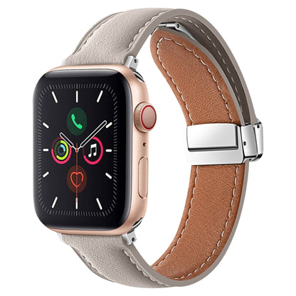 Folding Buckle Genuine Leather Watch Band For Apple Watch Ultra 49mm&Watch Ultra 2 49mm / Series 9&8&7 45mm / SE 3&SE 2&6&SE&5&4 44mm / 3&2&1 42mm(Grey) by bashfashion