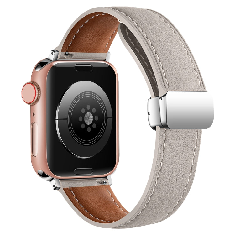 Folding Buckle Genuine Leather Watch Band For Apple Watch Ultra 49mm&Watch Ultra 2 49mm / Series 9&8&7 45mm / SE 3&SE 2&6&SE&5&4 44mm / 3&2&1 42mm(Grey) by bashfashion