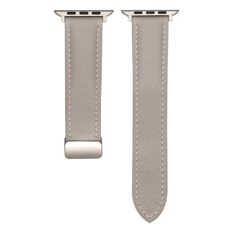 Folding Buckle Genuine Leather Watch Band For Apple Watch Ultra 49mm&Watch Ultra 2 49mm / Series 9&8&7 45mm / SE 3&SE 2&6&SE&5&4 44mm / 3&2&1 42mm(Grey) by bashfashion