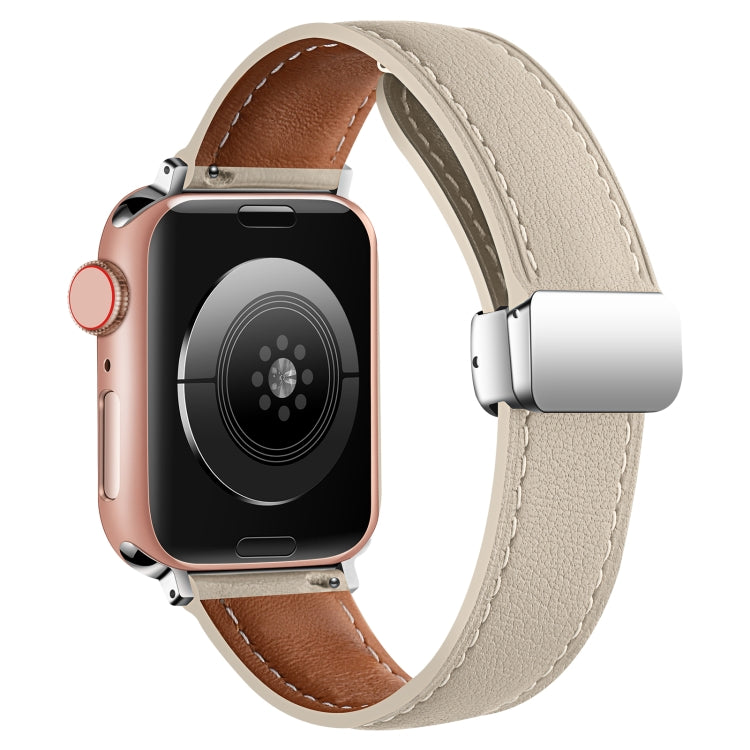 Folding Buckle Genuine Leather Watch Band For Apple Watch Ultra 49mm&Watch Ultra 2 49mm / Series 9&8&7 45mm / SE 3&SE 2&6&SE&5&4 44mm / 3&2&1 42mm(White) by bashfashion