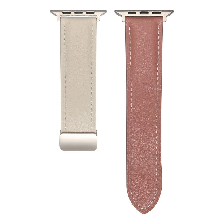 Folding Buckle Genuine Leather Watch Band For Apple Watch Ultra 49mm&Watch Ultra 2 49mm / Series 9&8&7 45mm / SE 3&SE 2&6&SE&5&4 44mm / 3&2&1 42mm(White + Pink) by bashfashion