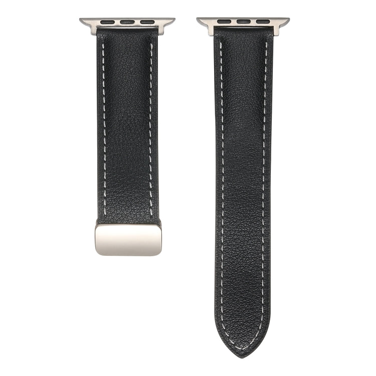 Folding Buckle Genuine Leather Watch Band For Apple Watch Series 9&8&7 41mm / SE 3&SE 2&6&SE&5&4 40mm / 3&2&1 38mm(Black) by bashfashion