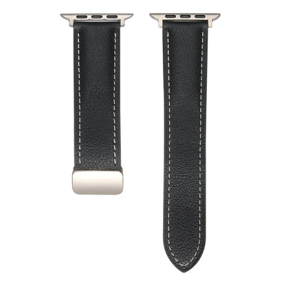 Folding Buckle Genuine Leather Watch Band For Apple Watch Series 9&8&7 41mm / SE 3&SE 2&6&SE&5&4 40mm / 3&2&1 38mm(Black) by bashfashion