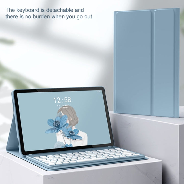 For Lenovo Tab M10 Plus 10.6 3rd Gen 2022 YM-LX106 Round Key Detachable Bluetooth Tablet Keyboard Leather Case with Mouse(Blue) by bashfashion