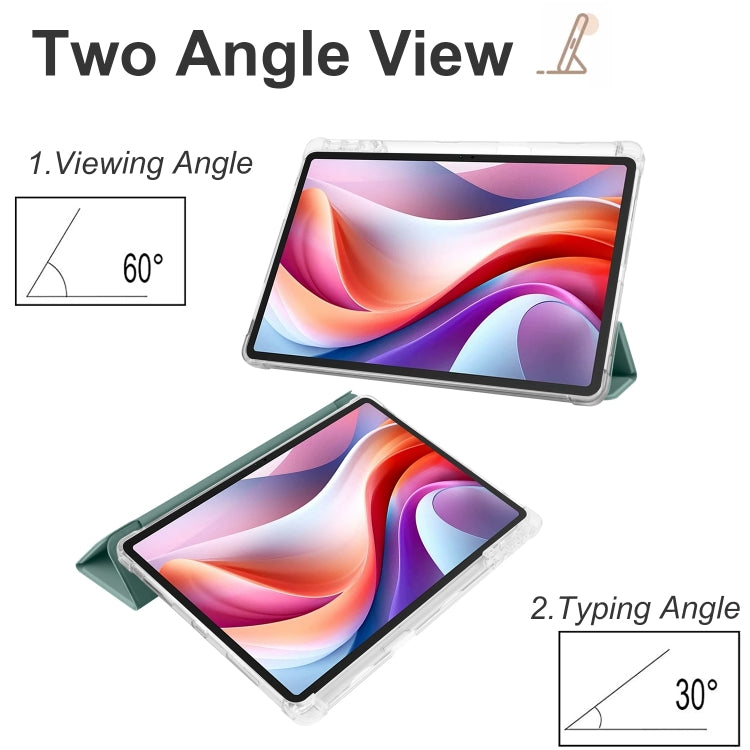 For Lenovo Tab M11 / Xiaoxin Pad 11 2024 3-fold Clear TPU Leather Tablet Case with Pen Slot(Deep Green) by bashfashion