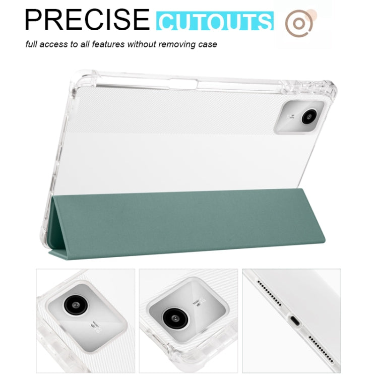 For Lenovo Tab M11 / Xiaoxin Pad 11 2024 3-fold Clear TPU Leather Tablet Case with Pen Slot(Deep Green) by bashfashion