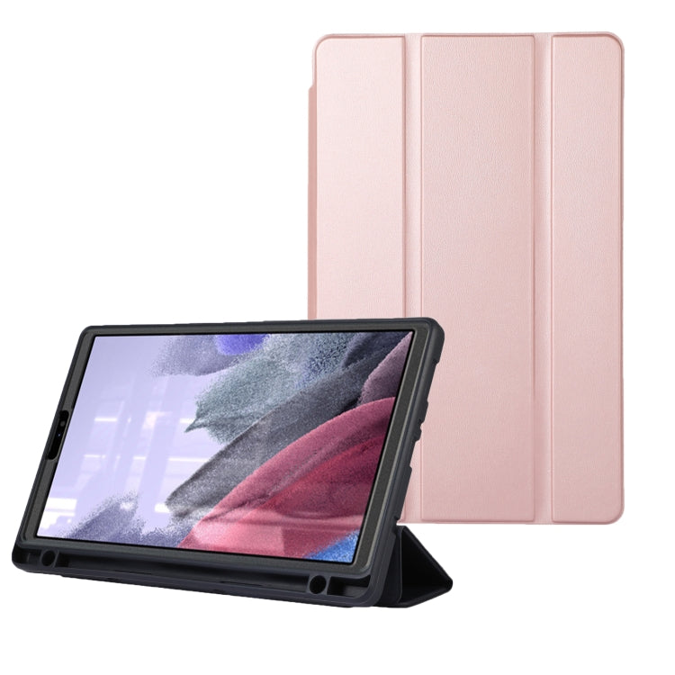 For Samsung Galaxy Tab A7 Lite Solid Color 3-folding Leather Tablet Case(Rose Gold) by bashfashion