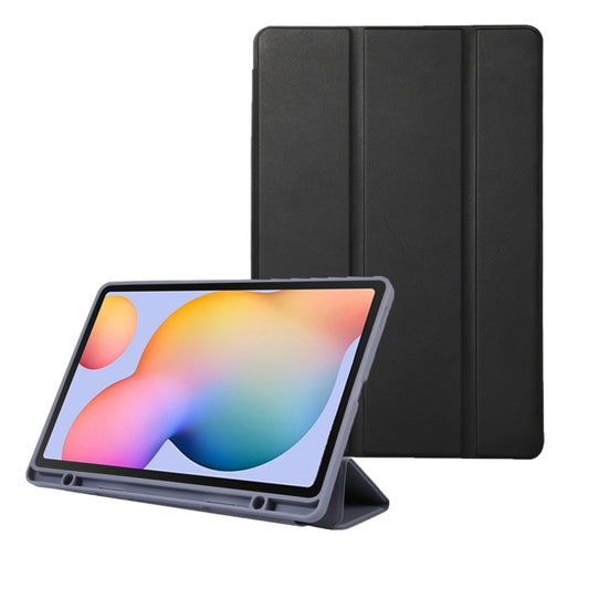 For Samsung Galaxy Tab S6 Lite/Tab S6 Lite 2022 Solid Color 3-folding Leather Tablet Case(Black) by bashfashion