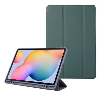For Samsung Galaxy Tab S6 Lite/Tab S6 Lite 2022 Solid Color 3-folding Leather Tablet Case(Dark Green) by bashfashion