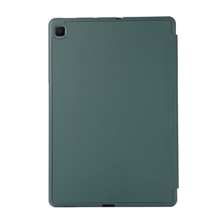 For Samsung Galaxy Tab S6 Lite/Tab S6 Lite 2022 Solid Color 3-folding Leather Tablet Case(Dark Green) by bashfashion