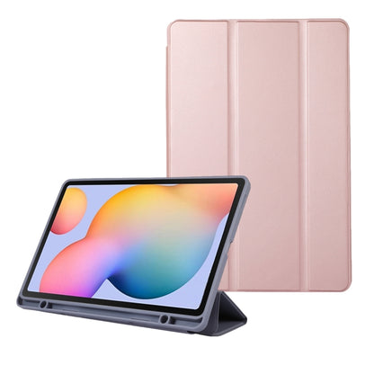 For Samsung Galaxy Tab S6 Lite/Tab S6 Lite 2022 Solid Color 3-folding Leather Tablet Case(Rose Gold) by bashfashion
