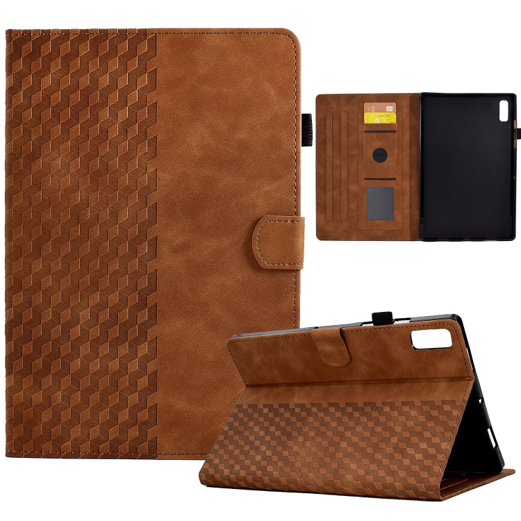 For Lenovo Tab M9 Rhombus Embossed Leather Tablet Case(Brown) by bashfashion