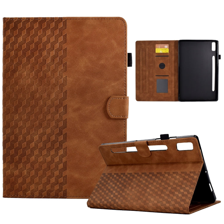 For Lenovo Tab P11 Pro Gen 2 Rhombus Embossed Leather Tablet Case(Brown) by bashfashion