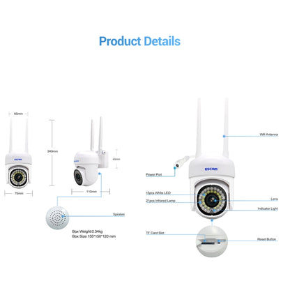 ESCAM PVR007 3MP Smart HD WiFi Camera Support Full Color Night Vision / Motion Detection / Sound Alarm / TF Card(EU Plug) by ESCAM