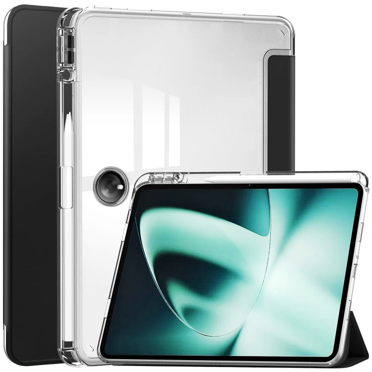 For OnePlus Pad Clear Back Cover 3-Fold Leather Smart Tablet Case(Black) by bashfashion