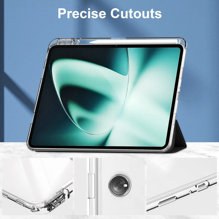 For OnePlus Pad Clear Back Cover 3-Fold Leather Smart Tablet Case(Black) by bashfashion