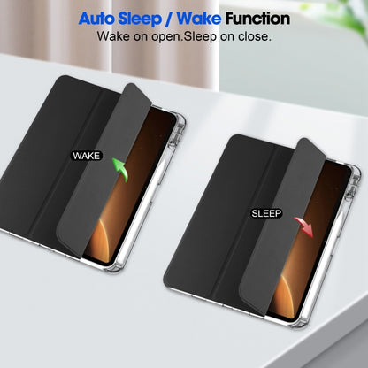 For OPPO Pad 2 Clear Back Cover 3-Fold Leather Smart Tablet Case(Black) by bashfashion