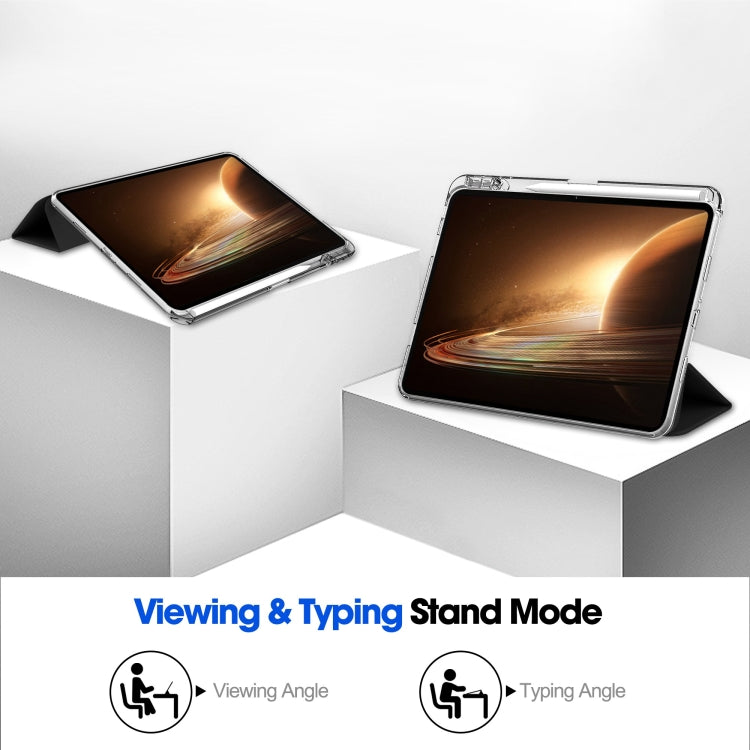 For OPPO Pad 2 Clear Back Cover 3-Fold Leather Smart Tablet Case(Black) by bashfashion