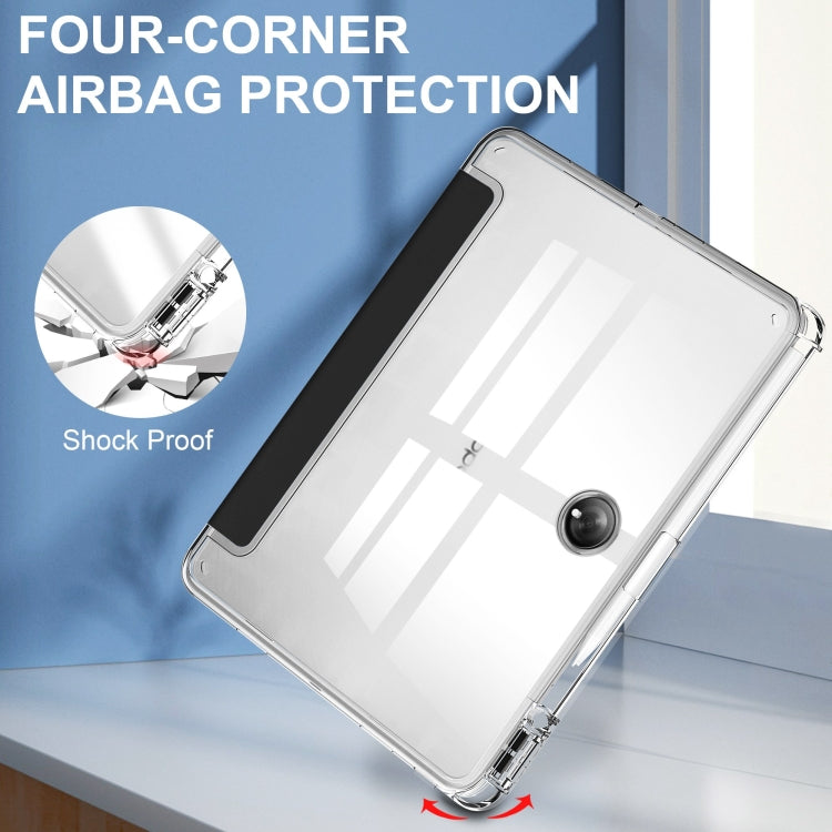 For OPPO Pad 2 Clear Back Cover 3-Fold Leather Smart Tablet Case(Black) by bashfashion