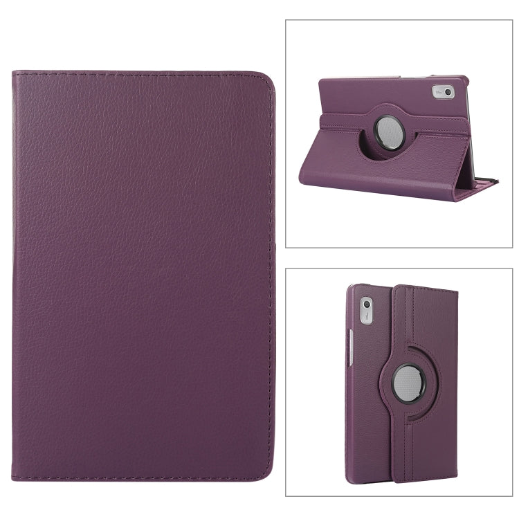 For Lenovo Tab M9 360 Degree Rotation Litchi Texture Tablet Leather Case with Holder(Purple) by bashfashion