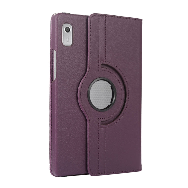For Lenovo Tab M9 360 Degree Rotation Litchi Texture Tablet Leather Case with Holder(Purple) by bashfashion