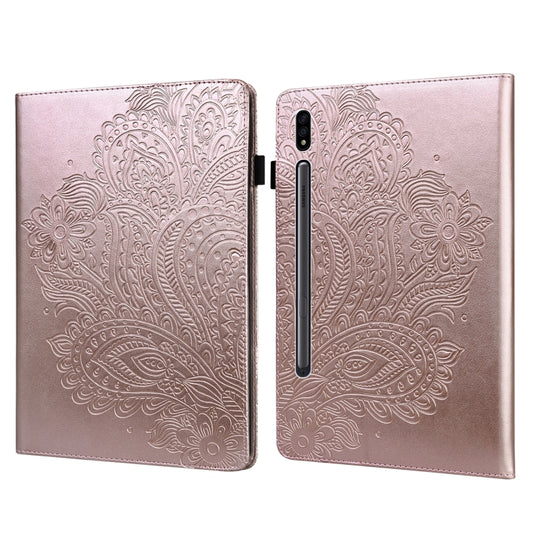 For Samsung Galaxy Tab S9 / S9 FE Peacock Embossed Pattern Leather Tablet Case(Rose Gold) by bashfashion