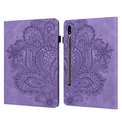 For Samsung Galaxy Tab S9 / S9 FE Peacock Embossed Pattern Leather Tablet Case(Purple) by bashfashion