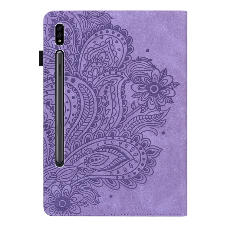 For Samsung Galaxy Tab S9 / S9 FE Peacock Embossed Pattern Leather Tablet Case(Purple) by bashfashion