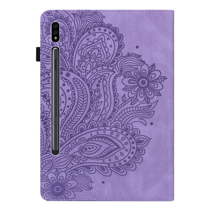 For Samsung Galaxy Tab S9 / S9 FE Peacock Embossed Pattern Leather Tablet Case(Purple) by bashfashion