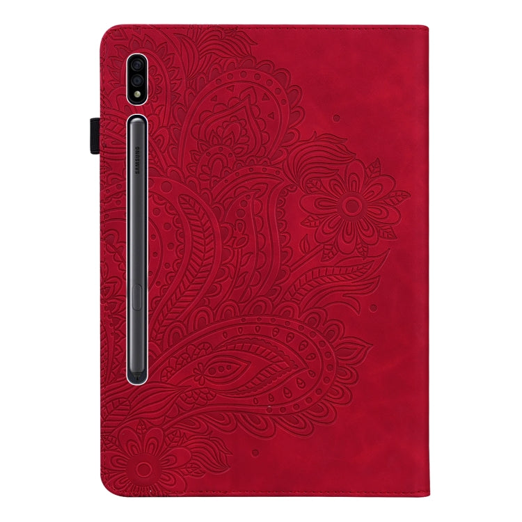 For Samsung Galaxy Tab S9 / S9 FE Peacock Embossed Pattern Leather Tablet Case(Red) by bashfashion