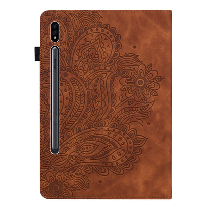 For Samsung Galaxy Tab S9 / S9 FE Peacock Embossed Pattern Leather Tablet Case(Brown) by bashfashion