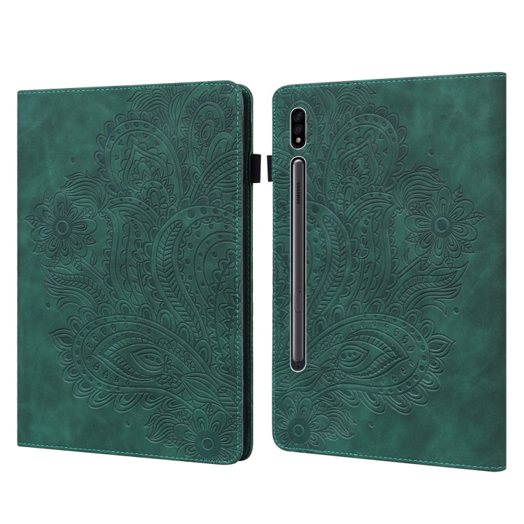 For Samsung Galaxy Tab S9 / S9 FE Peacock Embossed Pattern Leather Tablet Case(Green) by bashfashion