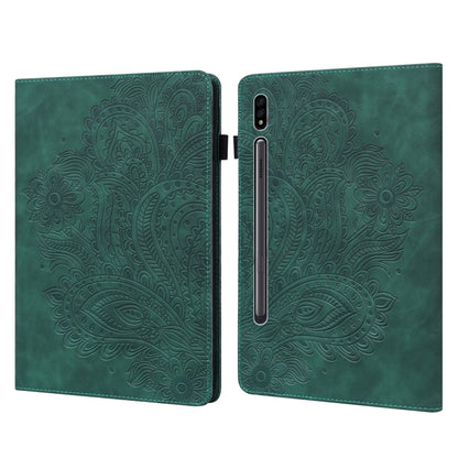 For Samsung Galaxy Tab S9 / S9 FE Peacock Embossed Pattern Leather Tablet Case(Green) by bashfashion