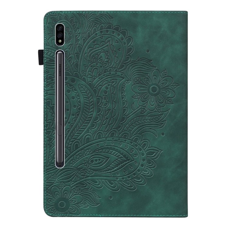 For Samsung Galaxy Tab S9 / S9 FE Peacock Embossed Pattern Leather Tablet Case(Green) by bashfashion