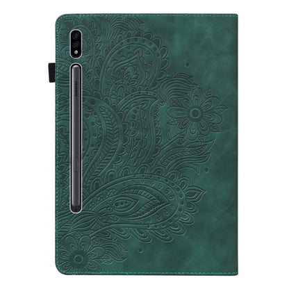 For Samsung Galaxy Tab S9 / S9 FE Peacock Embossed Pattern Leather Tablet Case(Green) by bashfashion