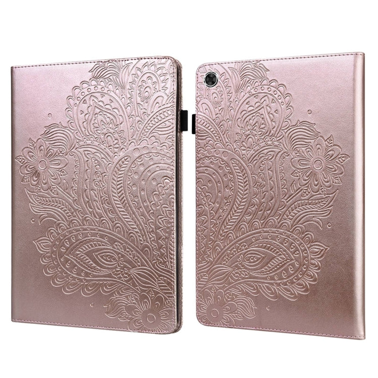 For Samsung Galaxy Tab A11 / A9 Peacock Embossed Pattern Leather Tablet Case(Rose Gold) by bashfashion