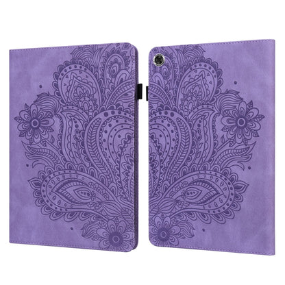 For Samsung Galaxy Tab A11 / A9 Peacock Embossed Pattern Leather Tablet Case(Purple) by bashfashion