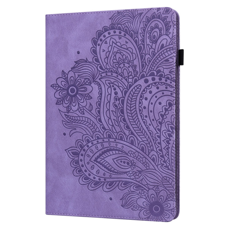 For Samsung Galaxy Tab A11 / A9 Peacock Embossed Pattern Leather Tablet Case(Purple) by bashfashion