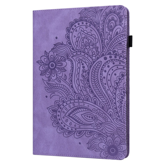 For Samsung Galaxy Tab A11 / A9 Peacock Embossed Pattern Leather Tablet Case(Purple) by bashfashion