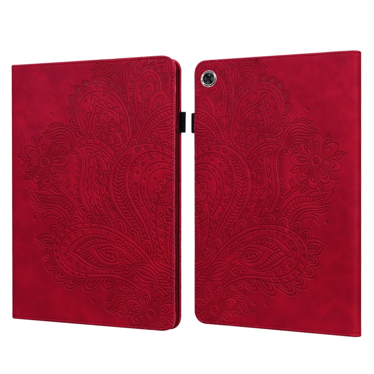For Samsung Galaxy Tab A11 / A9 Peacock Embossed Pattern Leather Tablet Case(Red) by bashfashion