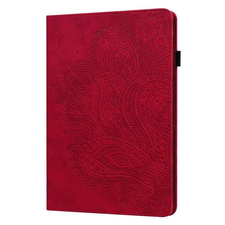 For Samsung Galaxy Tab A11 / A9 Peacock Embossed Pattern Leather Tablet Case(Red) by bashfashion