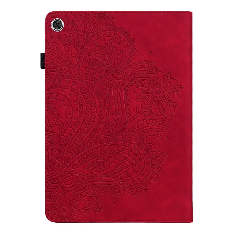 For Samsung Galaxy Tab A11 / A9 Peacock Embossed Pattern Leather Tablet Case(Red) by bashfashion
