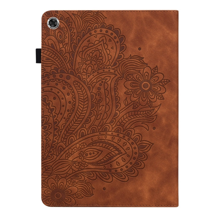 For Samsung Galaxy Tab A11 / A9 Peacock Embossed Pattern Leather Tablet Case(Brown) by bashfashion