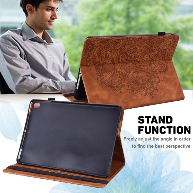 For Samsung Galaxy Tab A11 / A9 Peacock Embossed Pattern Leather Tablet Case(Brown) by bashfashion