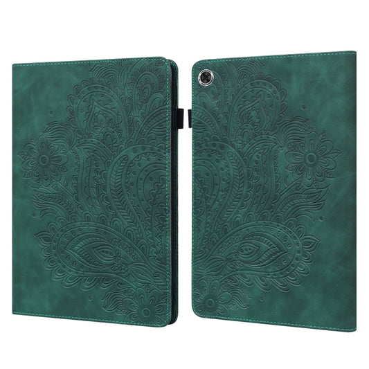For Samsung Galaxy Tab A11 / A9 Peacock Embossed Pattern Leather Tablet Case(Green) by bashfashion