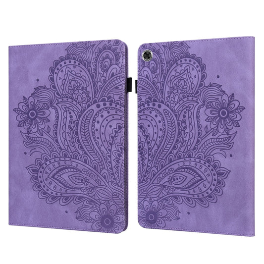 For Samsung Galaxy Tab A11+ / A9+ Peacock Embossed Pattern Leather Tablet Case(Purple) by bashfashion