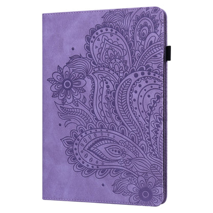 For Samsung Galaxy Tab A11+ / A9+ Peacock Embossed Pattern Leather Tablet Case(Purple) by bashfashion