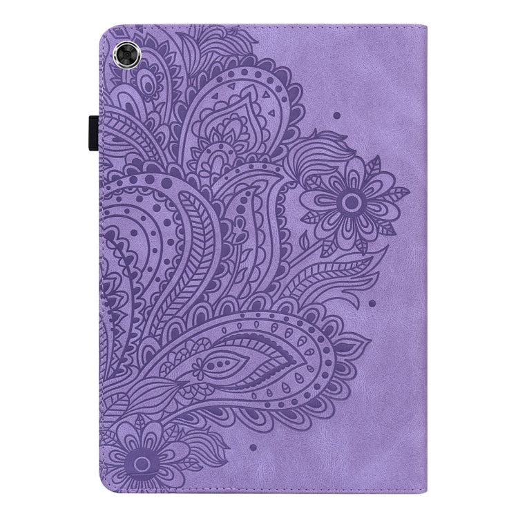 For Samsung Galaxy Tab A11+ / A9+ Peacock Embossed Pattern Leather Tablet Case(Purple) by bashfashion