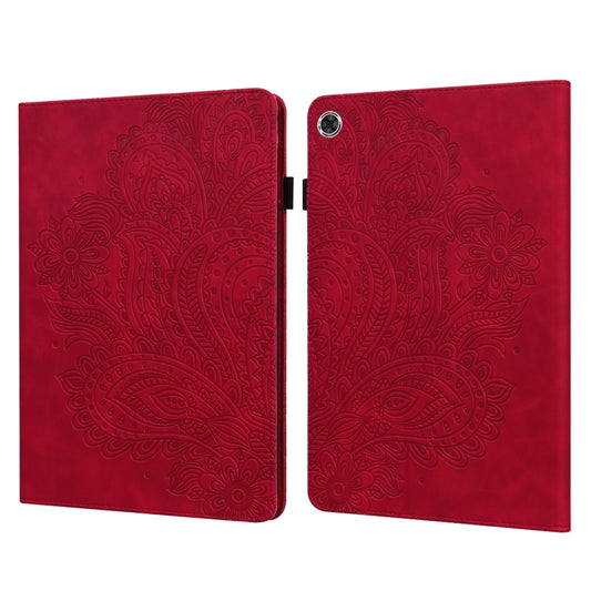 For Samsung Galaxy Tab A11+ / A9+ Peacock Embossed Pattern Leather Tablet Case(Red) by bashfashion